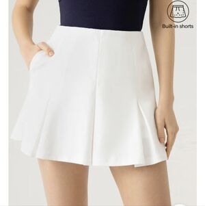 OGL NEW White Pleated Cotton Blend Ponte Mini Skirt Pockets Size Small